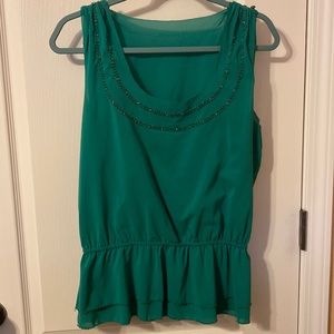 Loft green beaded ruched blouse tank